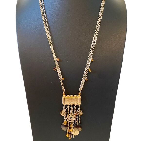 Coldwater Creek Gold Tone Triple Chain Statement Necklace. - Picture 4 of 6